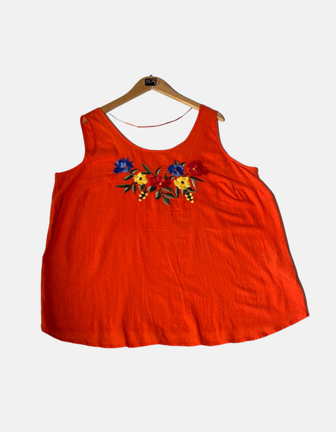 Orange sleeveless top with flower design FM
